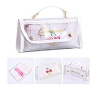Clear PVC Pencil Case Cute Cartoon Waterproof Pencil Pouch with Handle Transparent Cute Pencil Pouch Pencil Bag for School or Office (White Cherry)