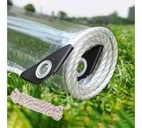 Clear PVC Tarpaulin Heavy Duty 450 GSM 14 Mil Waterproof Tarp, Double-Sided PVC Coated, Reinforced Hemmed Edges, UV, Mould & Cold Resistant Outdoor Cover for Garden, Camping, Trailer (2×4m)