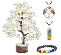 Clear Quartz Crystal Tree of Life with Bracelet & 2 Pendants Feng Shui Gem Tree Decor Healing Crystals Spiritual Gifts for Cute Home Room & Desk Decor, Gifts for Women, Girlfriend, Her & Sister
