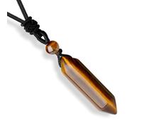 Clear Quartz Healing Crystal Necklace Adjustable Rope Natural Stone Point Hexagonal Tip Pendant Necklace Spiritual Reiki Quartz Gemstone Jewelry for Women Men，A-purple Amethyst， C-tiger Eye