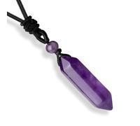 Clear Quartz Healing Crystal Necklace Adjustable Rope Natural Stone Point Hexagonal Tip Pendant Necklace Spiritual Reiki Quartz Gemstone Jewelry for Women Men，A-purple Amethyst，A-purple Amethyst