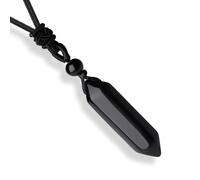 Clear Quartz Healing Crystal Necklace Adjustable Rope Natural Stone Point Hexagonal Tip Pendant Necklace Spiritual Reiki Quartz Gemstone Jewelry for Women Men，A-purple Amethyst，B-black Obsidian