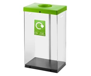 Clear Recycling Bin w Sticker 80L; Clear Body; Lime Green Lid; Plastic