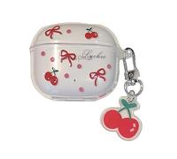 Clear Red Cherry Pattern Accessories Headphone Earphone Protective Cover Case for Lenovo Thinkplus LP40 Pro with Pendant