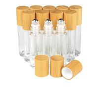Clear Refillable Glass Empty Roll on Bottles Roller Bottle,10ml Bamboo Roll On Bottle For Essential Oils Perfume Sample Bottles With Stainless Steel Roller Ball &Bamboo Cap,12pcs