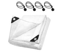 Clear Reinforced Heavy-Duty Tarpaulin 100 GSM with 4 Ball Bungees - 5 x 6 m Leno Transparent Tarp Sheet with Mesh Support, Reinforced Edges - Waterproof, UV-Resistant Cover for Camping, Greenhouse