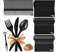 Clear Reusable Cutlery Set, 500 Pcs Heavy Duty Clear Cutlery Set, 100 Forks+100 Knives+100 Spoons+200 Fruit Forks Strong for All Occasion Birthday Parties Weddings Camping (Schwarz)