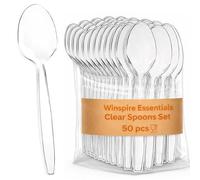 Clear Reusable Plastic Spoons, Heavy Duty Dinnerware, Pack of 50, Strong and Washable for Home & Travel
