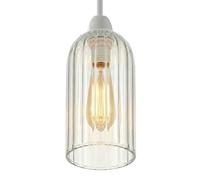 Clear Ribbed Glass Lamp Shade, Modern Cylinder Pendant Light Shade Replacement, E27 Easy Fit Ceiling Lampshade for Kitchen Dining Room Bedroom, Transparent Glass Light Cover 20cm Height