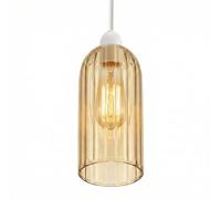 Clear Ribbed Glass Lamp Shade, Modern Cylinder Pendant Light Shade Replacement, E27 Easy Fit Ceiling Lampshade for Kitchen Dining Room Bedroom, Transparent Glass Light Cover 20cm Height (Style 1)