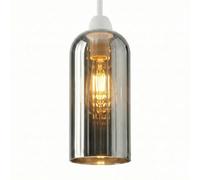 Clear Ribbed Glass Lamp Shade, Modern Cylinder Pendant Light Shade Replacement, E27 Easy Fit Ceiling Lampshade for Kitchen Dining Room Bedroom, Transparent Glass Light Cover 20cm Height (Style 3)