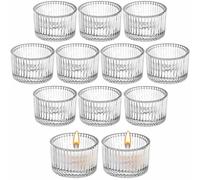 Clear Ribbed Glass Tea Light Candle Holders 12Pcs Elegant Votive Tealight Holders 5.5cm x 3.5cm Vintage Candle Holder Tea Light Holder for Weddings, Parties, Home Decor, Christmas & Restaurants (12)