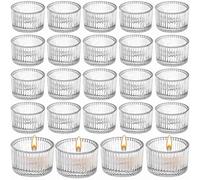 Clear Ribbed Glass Tea Light Candle Holders 24Pcs Elegant Votive Tealight Holders 5.5cm x 3.5cm Vintage Candle Holder Tea Light Holder for Weddings, Parties, Home Decor, Christmas & Restaurants (24)