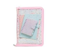 Clear Ring Binder, Refillable - PVC A5 Paper Folder for Documents, Notebook Case Protector | Notebook with Zipper Stickers for Cards, Receipts, Tickets, Small Accessories, Students