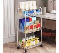 Clear Rolling Utility Cart with Lockable Wheels 3Tier Storage Shelf for Bathroom & Kitchen Mobile Trolley with Drainage Hole Sofa Side Table 15.7" D x 11.2" W x 27.4" H