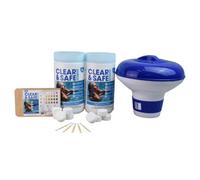 Clear & Safe 2Kg Of 20G Chlorine Tablets - 100 Tablets + Floating Pool Dispenser + Test Strips