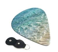 Clear Sea Water Printed Guitar Picks, 6 Pack with Leather Keychain Pick Holder - 0.46mm, 0.71mm, 0.96mm Assorted Thickness for Acoustic Ukulele, Electric Guitar, Acoustic Guitar, Bass