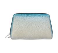 Clear Sea Water White Sand Beach Print Makeup Bag, Cosmetic Bag,Women Pu Leather Cosmetic Bags with Wrist Strap Travel Toiletry Pouch Makeup Bag