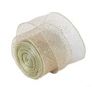 Clear Sequin Core Ribbon 2.5" X 2M With Gold Sequin Swirls And Metal Core Edge, Packed In A Large Box, For Bouquet Decorations, Weddings, And Parties(Transparent)