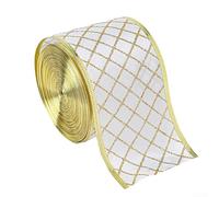 Clear Sequin Core Ribbon 2.5" X 2M With Gold Sequin Swirls And Metal Core Edge, Packed In A Large Box, For Bouquet Decorations, Weddings, And Parties(Belt grid)