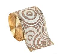 Clear Sequin Core Ribbon 2.5" X 2M With Gold Sequin Swirls And Metal Core Edge, Packed In A Large Box, For Bouquet Decorations, Weddings, And Parties(Ribbon printed round)