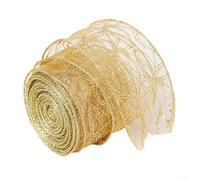 Clear Sequin Core Ribbon 2.5" X 2M With Gold Sequin Swirls And Metal Core Edge, Packed In A Large Box, For Bouquet Decorations, Weddings, And Parties(Hollow)