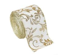Clear Sequin Core Ribbon 2.5" X 2M With Gold Sequin Swirls And Metal Core Edge, Packed In A Large Box, For Bouquet Decorations, Weddings, And Parties(Ribbon printed)