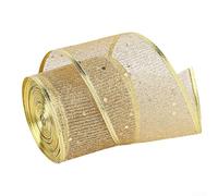 Clear Sequin Core Ribbon 2.5" X 2M With Gold Sequin Swirls And Metal Core Edge, Packed In A Large Box, For Bouquet Decorations, Weddings, And Parties(Phnom Penh screen)
