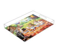 Clear Serving Tray with Handle Cats Afternoon Tea Green Acrylic Trays Decorative Tray Letter Tray Organizer for Countertop