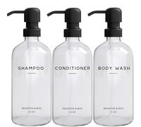 Clear Shampoo and Conditioner Dispenser Set by Brighter Barns - Body Wash, Shampoo Dispenser for Shower with Pump - Refillable Plastic Shower Bottles for Bathroom Decor in Home, Airbnb, Hotel (Clear)