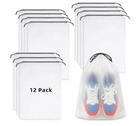 Clear Shoe Bags for Travel, Clear 12pcs, Plastic Drawstring Shoe Bags