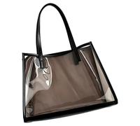 Clear Shoulder Bag, Large Transparent Handbags with Inner Pouch, 2 in 1 Totes Jelly Tote Bag for Beach and Daily Commute, Coffee PVC Handbag with Black Trim and SUPPORT Word
