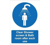 Clear shower screen & bath room after each use - Self adhesive sticker (200mm x 150mm)