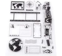 Clear Silicone Stamps Earth Map Travel Theme Patterns Rubber Seal Postage Stamp for Bullet Journals Card Making Decoration, Scrapbooking, Scrapping and Journals