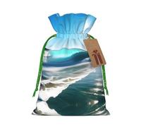 Clear Sky Wave Beach Print Stylish Drawstring Pouches,Reusable Drawstring Gift Bags,Perfect For Holiday And Party