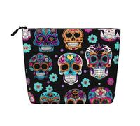 Clear Sky Wave Beach Printed Reusable Cosmetic Bag â€“ Travel Toiletry Organizer, Zipper Pouch for Makeup Accessories, Sugar Skull, One Size