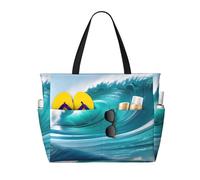 Clear Sky Wave Print Beach Tote Bag Waterproof Large Bags With Zipper Big Capacity For Vacation Travel