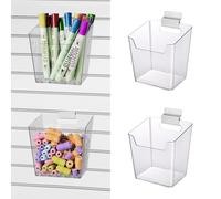 Clear Slatwall Bins, 4 Pack Slat Wall Accessories Cups Hooks Assemble Set Fit All Slat Board Storage Systems, Transparent Display Hanging Holder Organizers for Garage Shed Office Craft Tool (Small)