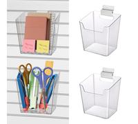 Clear Slatwall Bins, 4 Pack Slat Wall Accessories Cups Hooks Assemble Set Fit All Slat Board Storage Systems, Transparent Display Hanging Holder Organizers for Garage Shed Office Craft Tool (Medium)