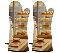 Clear Slice Heat Resistant Oven Mitts, 2 Pairs Non-Slip Silicone & Cotton Lining, Flexible Kitchen Gloves for Baking, Grilling, Cooking, Microwave & Air Fryer (Black & Gray)