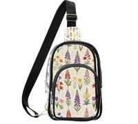 Clear sling bag for stadium Events with Hidden Anti-Theft Back Pocket | Cotton Webbing Strap, See-Through Transparent Design, No Shoulder Soreness, Cream Tall Mixed Wildflower