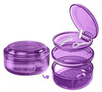 Clear Soaking Storage Case with Strainer Basket, for Retainers Dentures Mouthguards Aligners, Compact Travel Cleaner Holder, Purple