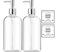 Clear Soap Dispenser with Rust Proof Pump, Waterproof Labels (2 Pack,16.9 Oz), Soap Dispensers Bathroom Countertop, Plastic Hand Soap Dispenser Dish Soap Dispenser for Kitchen, Premium Thick Bottle