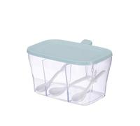 Clear Spice Jars with Lid Spoon, 3 Grid Plastic Seasoning Box, Multifunctional Pepper Container Salt Sugar Powder Box(blue)