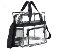 Clear Stadium Tote Bag | Clear PVC Shopping Bag with Handle,Stadium with Zipper and Pocketsl for Shopping, Travel, Festival, Black, Refer to description