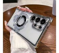 Clear Sticky Holder Phone Case with Four Corners, Lens Protection Film Fit for Samsung Airbag Anti-Fall Phone Case with Invisible Ring Stand (for S24plus,Silver)
