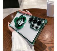 Clear Sticky Holder Phone Case with Four Corners, Lens Protection Film Fit for Samsung Airbag Anti-Fall Phone Case with Invisible Ring Stand (for S24ultra,Green)