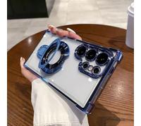 Clear Sticky Holder Phone Case with Four Corners, Lens Protection Film Fit for Samsung Airbag Anti-Fall Phone Case with Invisible Ring Stand (for S21plus,Blue)