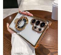 Clear Sticky Holder Phone Case with Four Corners, Lens Protection Film Fit for Samsung Airbag Anti-Fall Phone Case with Invisible Ring Stand (for S22plus,Gold)