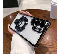 Clear Sticky Holder Phone Case with Four Corners, Lens Protection Film Fit for Samsung Airbag Anti-Fall Phone Case with Invisible Ring Stand (for S21,Black)